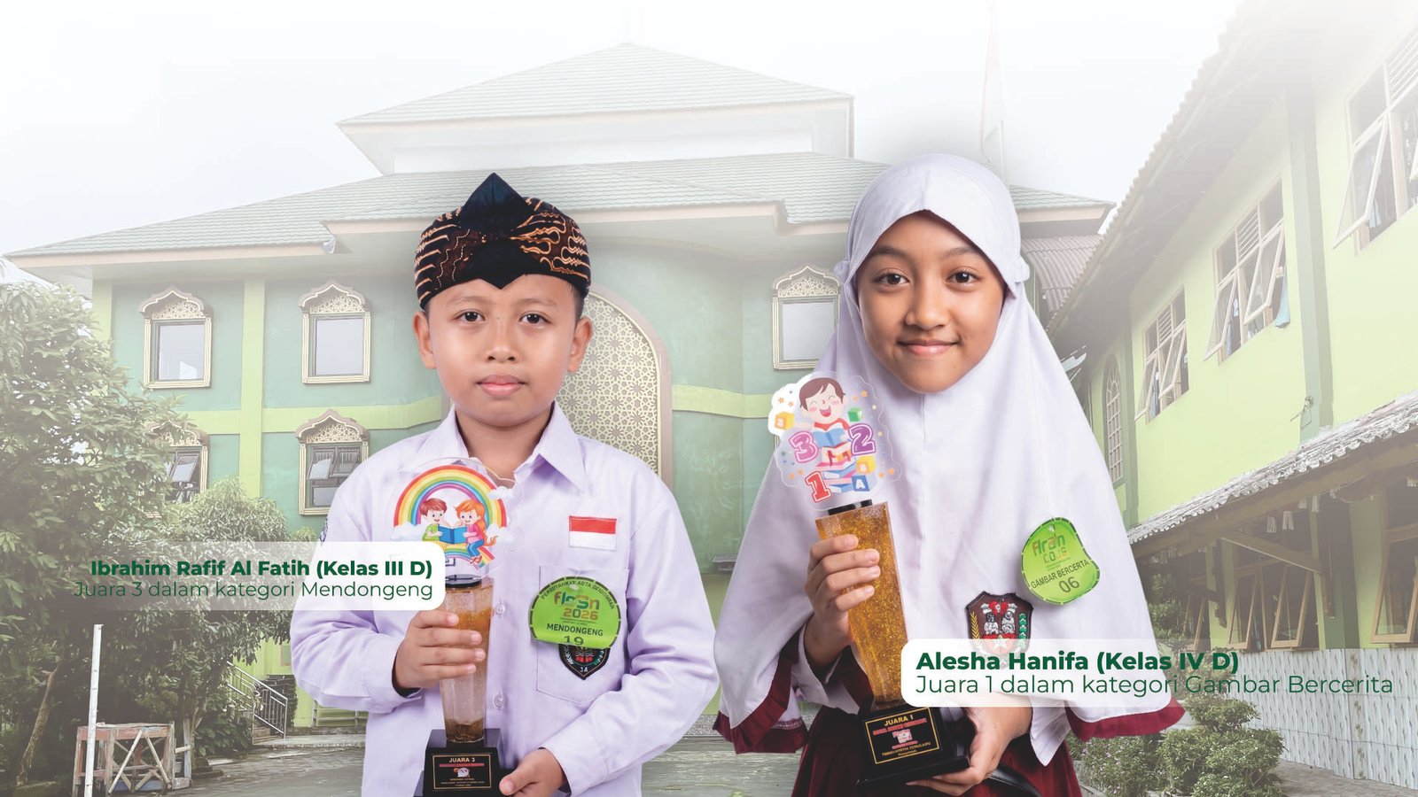 Alesha Hanifa & Ibrahim Rafif Al Fatih Juara Berprestasi Siswa SDIT Ihsanul Fikri Kota Magelang di ajang FLS3N Kota Magelang